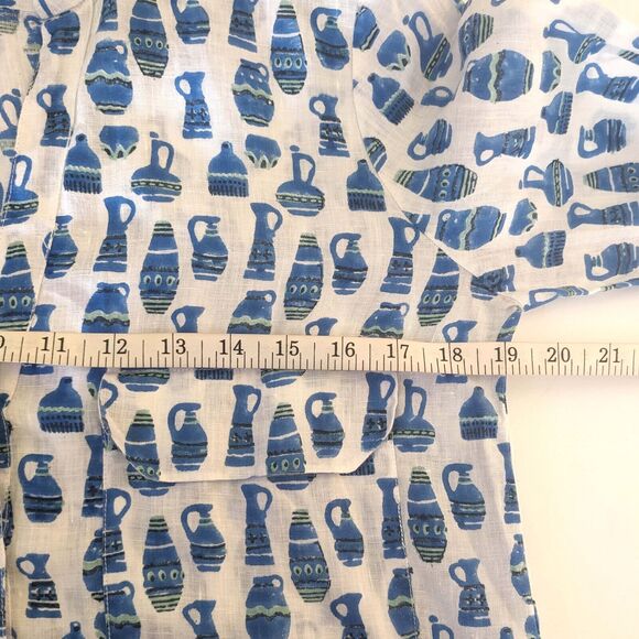 Roller Rabbit 100% Linen Women's XS Blue Urns Button Front Shirt - Picture 7 of 8